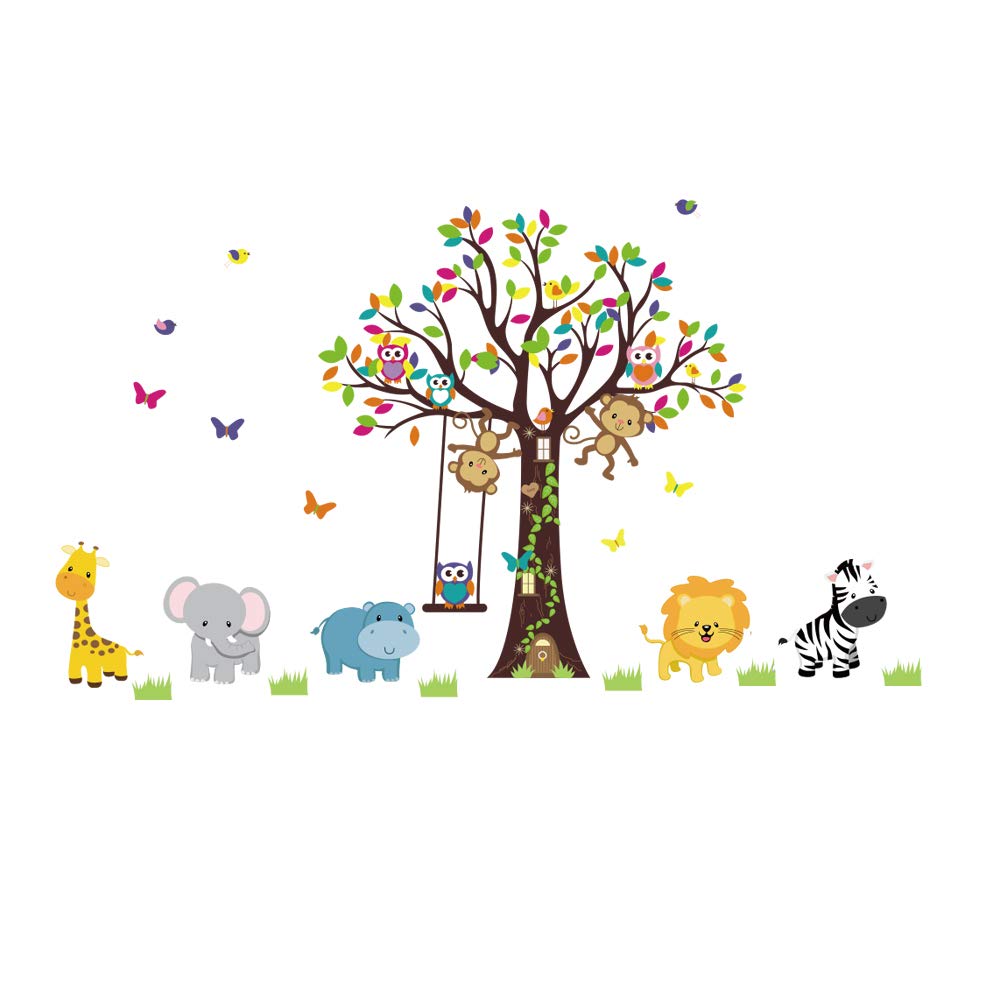 Jungle Animals Tree Wall Decal – Monkey, Giraffe & Elephant Wall Sticker