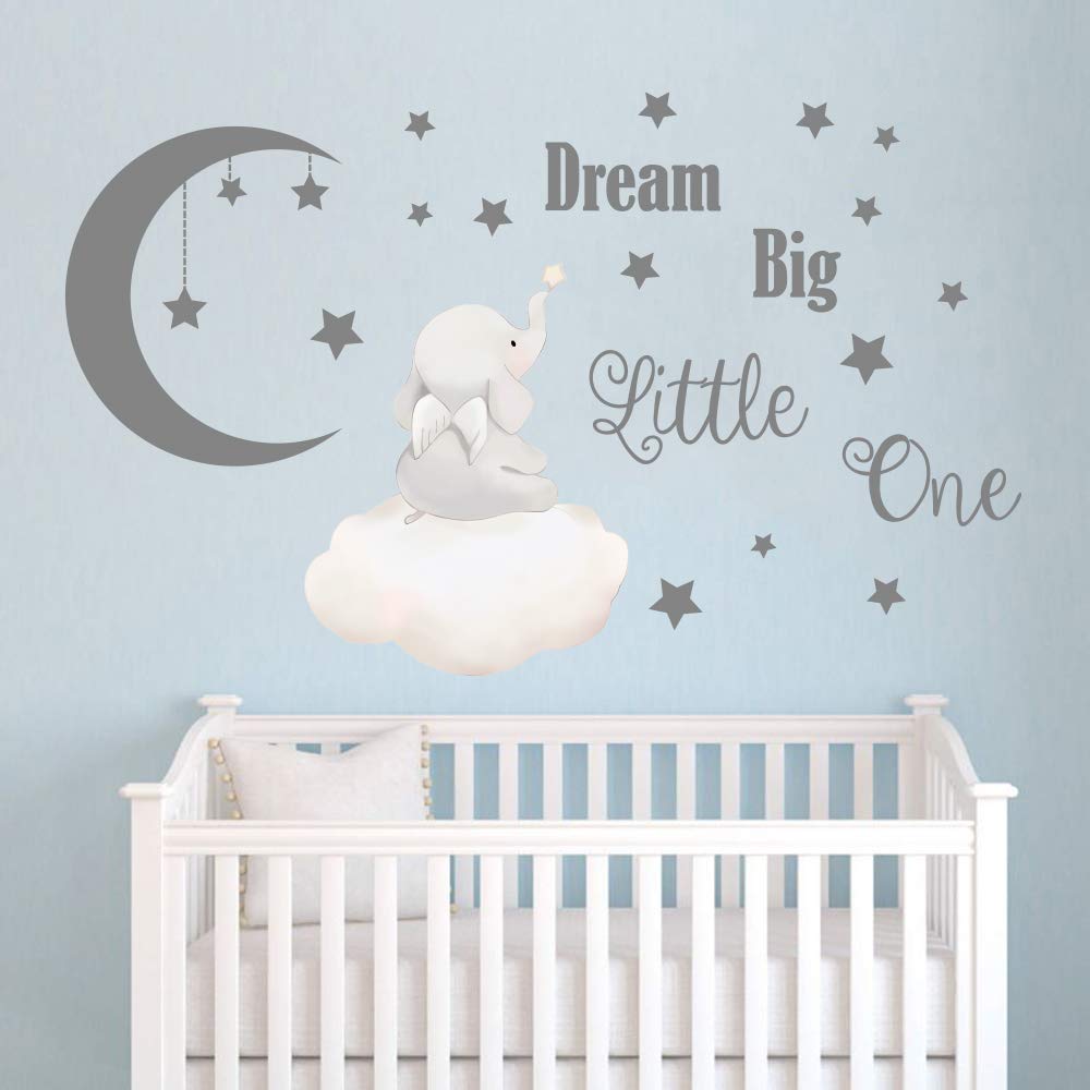 Dream Big Little One Wall Decal – Elephant Quote Wall Sticker for Nursery