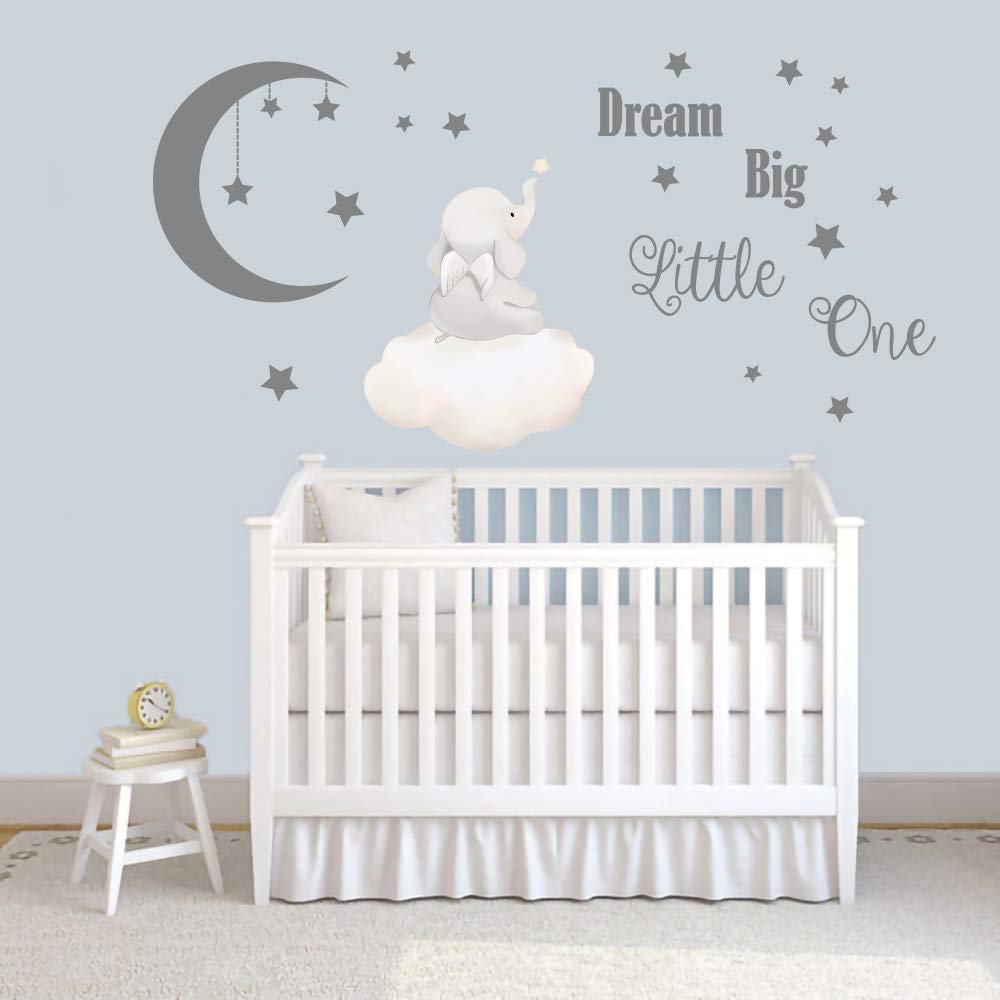 Dream Big Little One Wall Decal – Elephant Quote Wall Sticker for Nursery