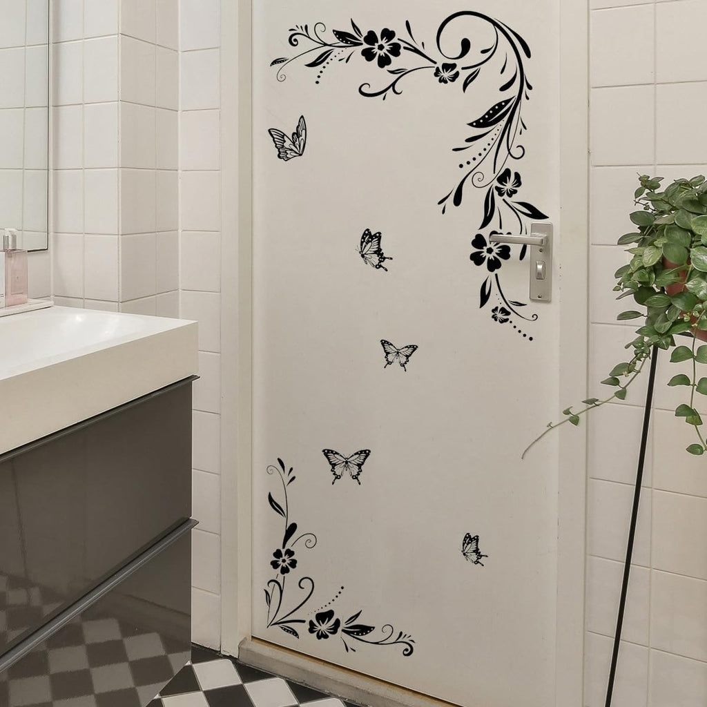 Black Floral Vine Window Cling – Anti-Collision Glass Door Decal