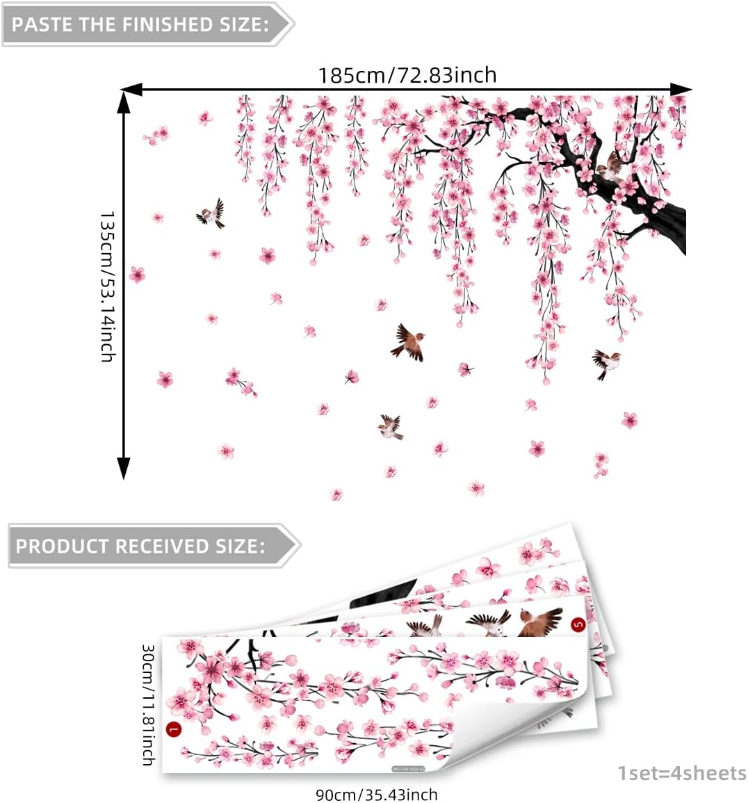 Large Cherry Blossom Tree Wall Decal – Pink Floral Wall Sticker