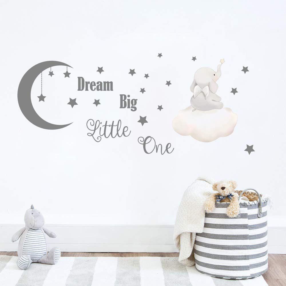 Dream Big Little One Wall Decal – Elephant Quote Wall Sticker for Nursery