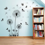 Black Dandelion Wall Decal – Flower & Butterfly Wall Sticker