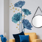 Large Blue Flower Wall Decal – Floral Butterfly Wall Sticker