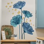Large Blue Flower Wall Decal – Floral Butterfly Wall Sticker