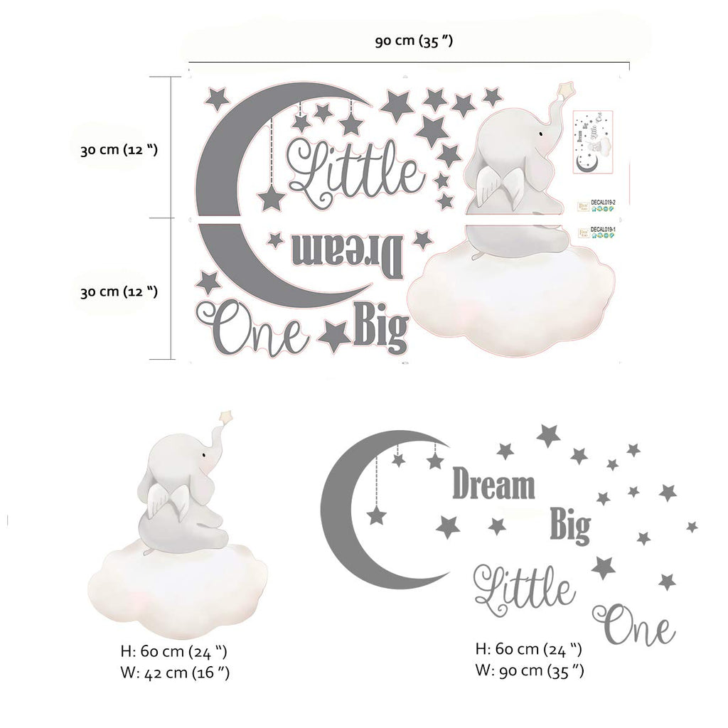 Dream Big Little One Wall Decal – Elephant Quote Wall Sticker for Nursery
