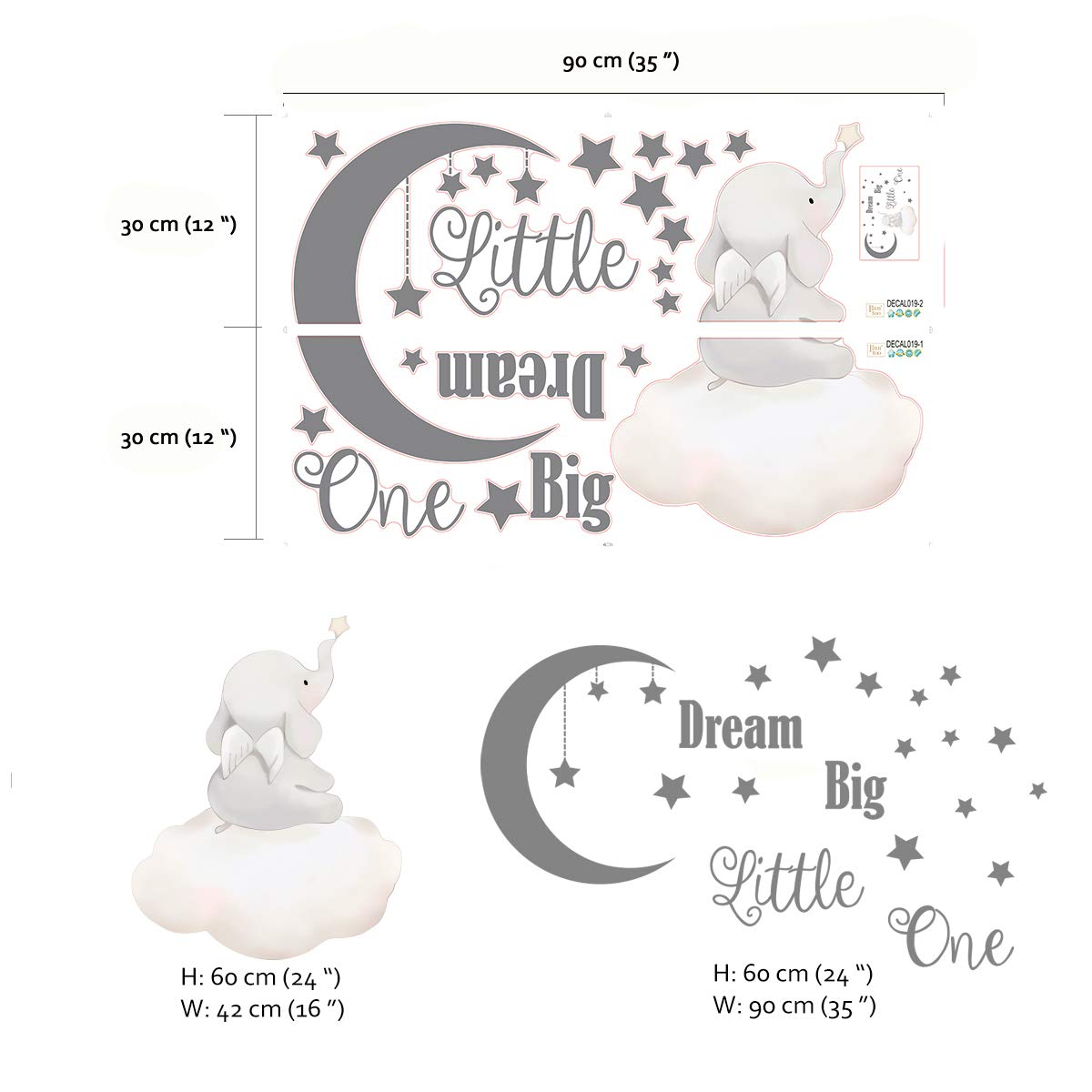 Dream Big Little One Wall Decal – Elephant Quote Wall Sticker for Nursery