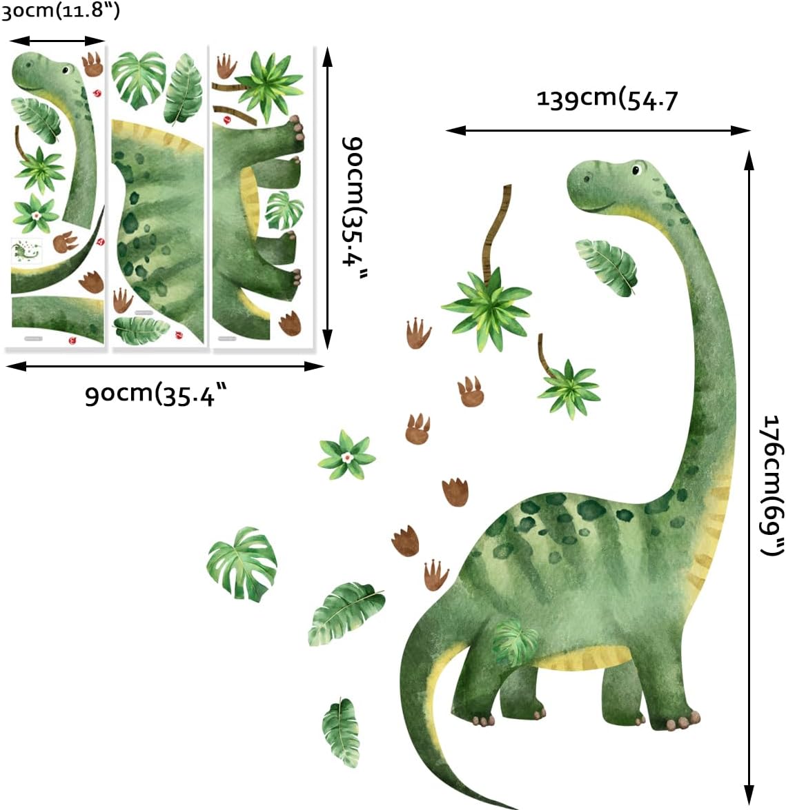 Large Dinosaur Wall Decal – Watercolor Dino Wall Sticker for Nursery & Kids Room