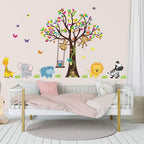 Jungle Animals Tree Wall Decal – Monkey, Giraffe & Elephant Wall Sticker