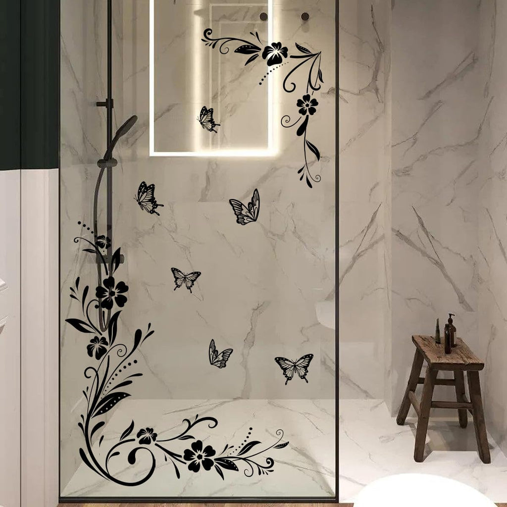 Black Floral Vine Window Cling – Anti-Collision Glass Door Decal