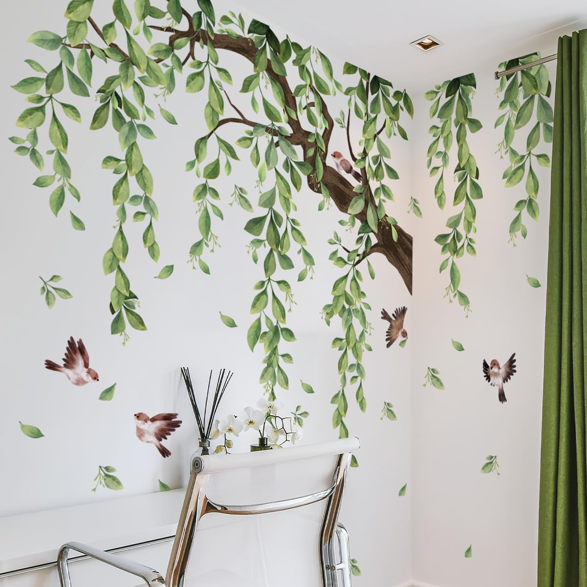 Large Tree Wall Decal – Green Vine Leaf Wall Sticker for Living Room
