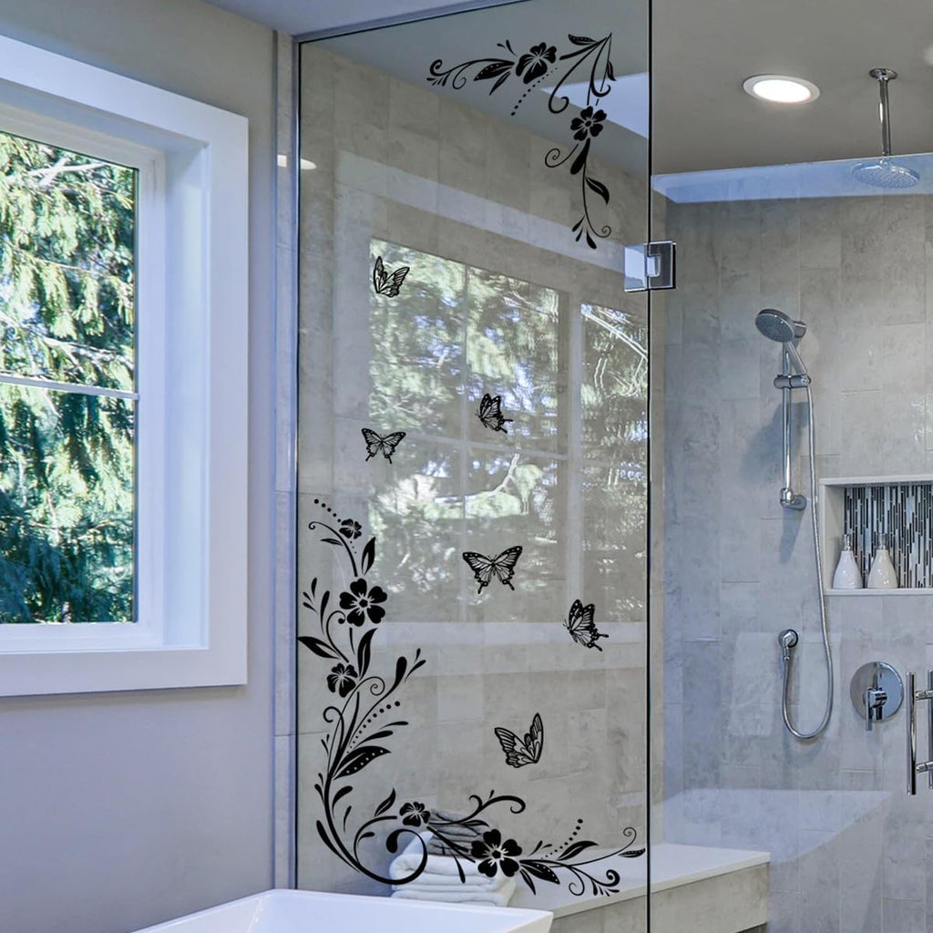 Black Floral Vine Window Cling – Anti-Collision Glass Door Decal