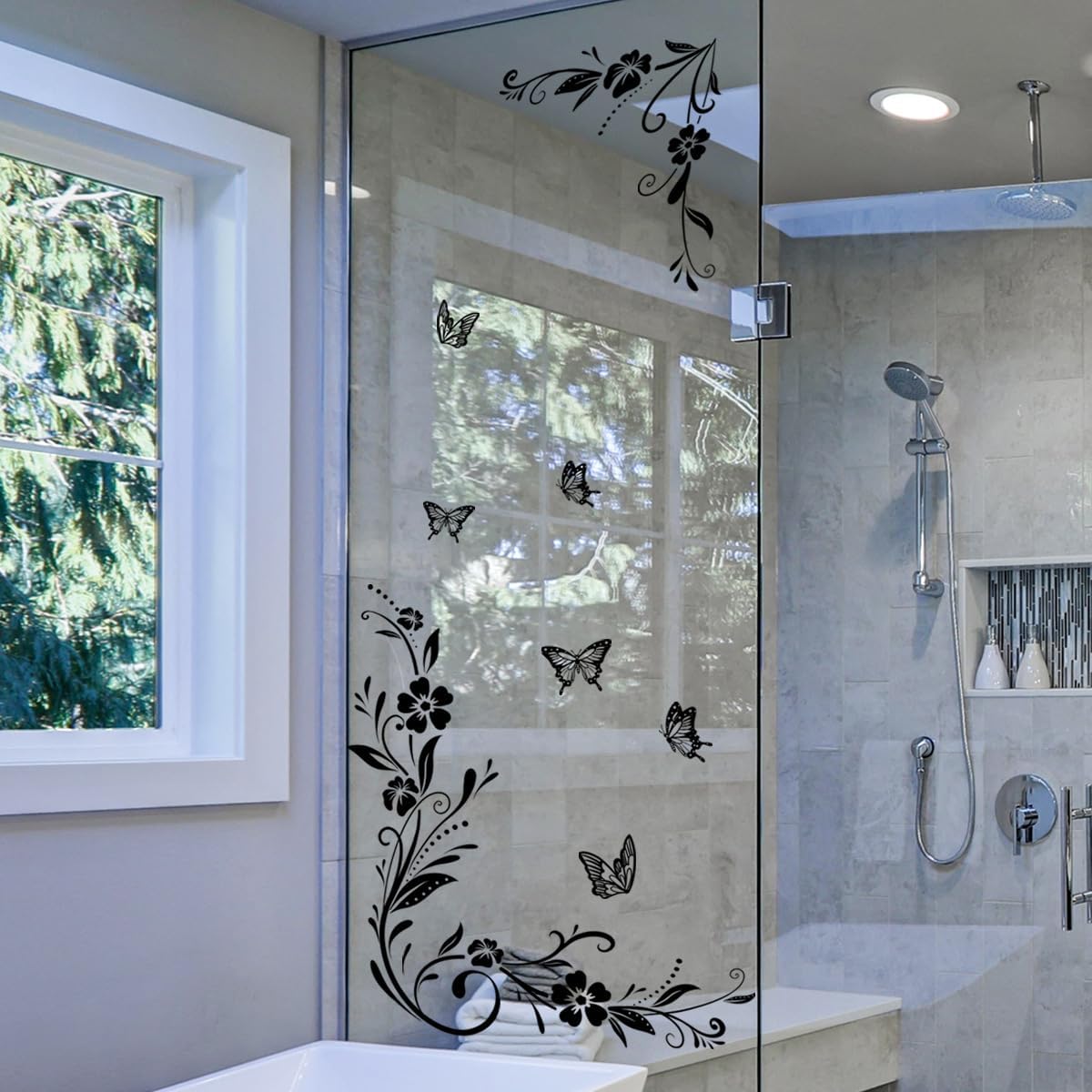 Black Floral Vine Window Cling – Anti-Collision Glass Door Decal