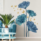 Large Blue Flower Wall Decal – Floral Butterfly Wall Sticker