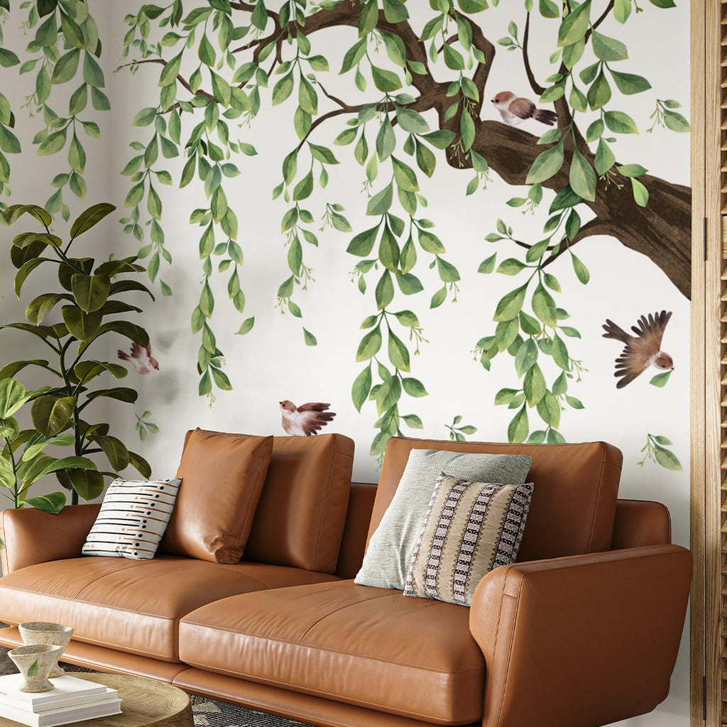 Large Tree Wall Decal – Green Vine Leaf Wall Sticker for Living Room