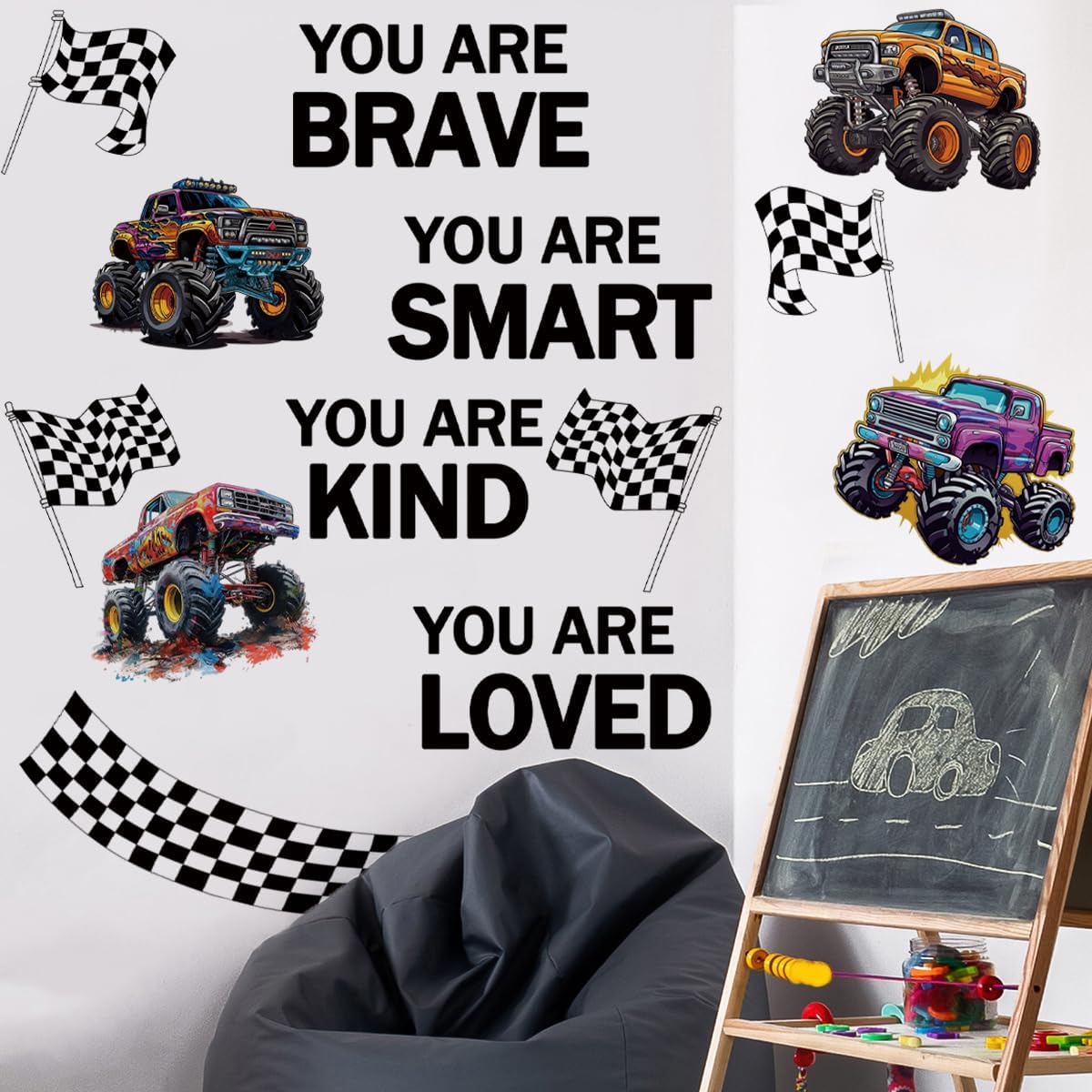 Monster Truck Wall Decal – Racing Car Quote Wall Sticker for Boys Room