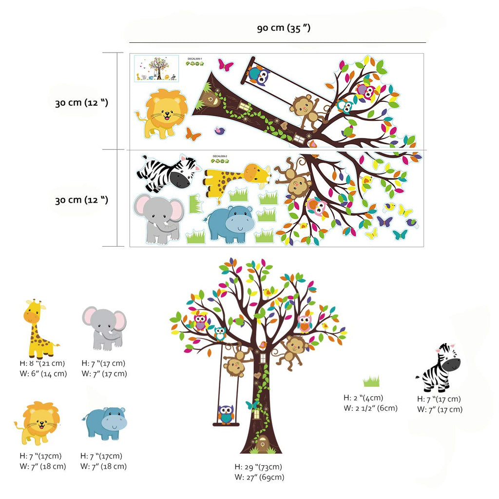 Jungle Animals Tree Wall Decal – Monkey, Giraffe & Elephant Wall Sticker