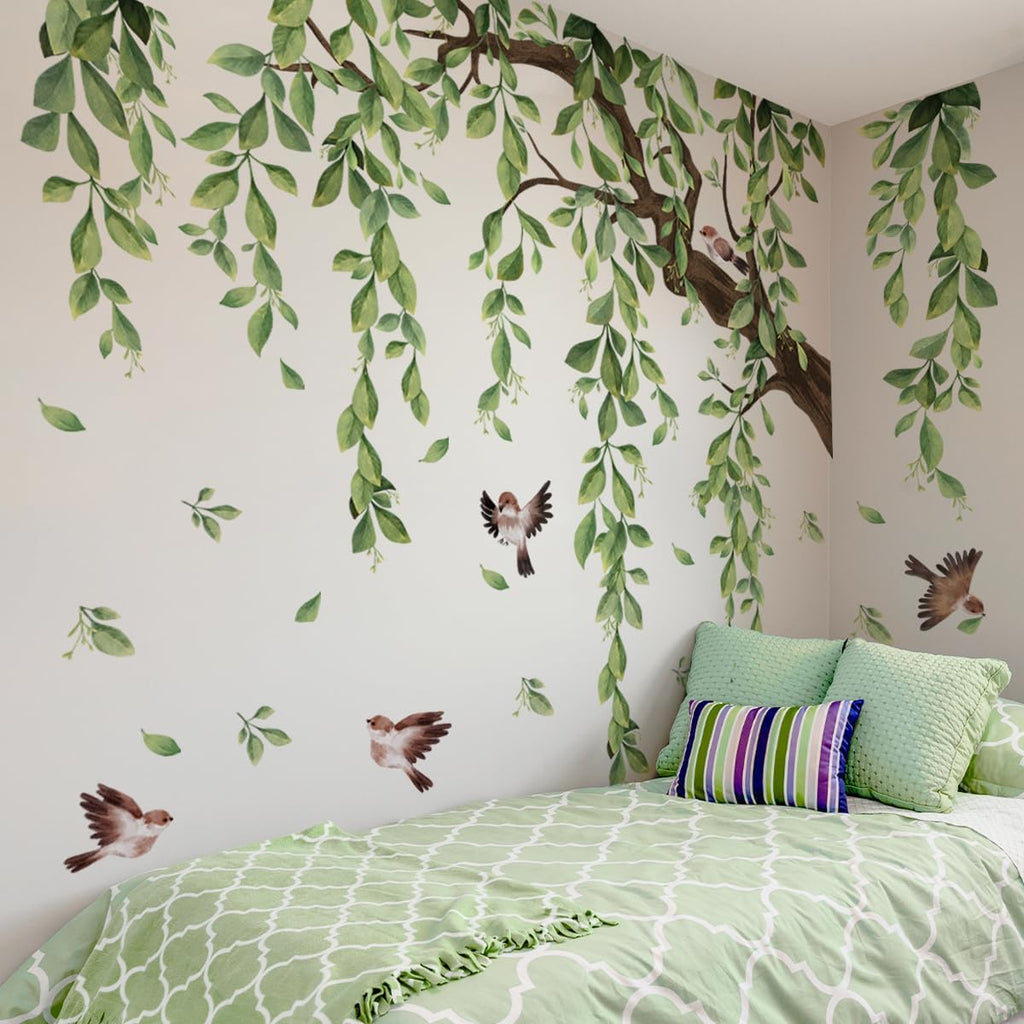 Large Tree Wall Decal – Green Vine Leaf Wall Sticker for Living Room