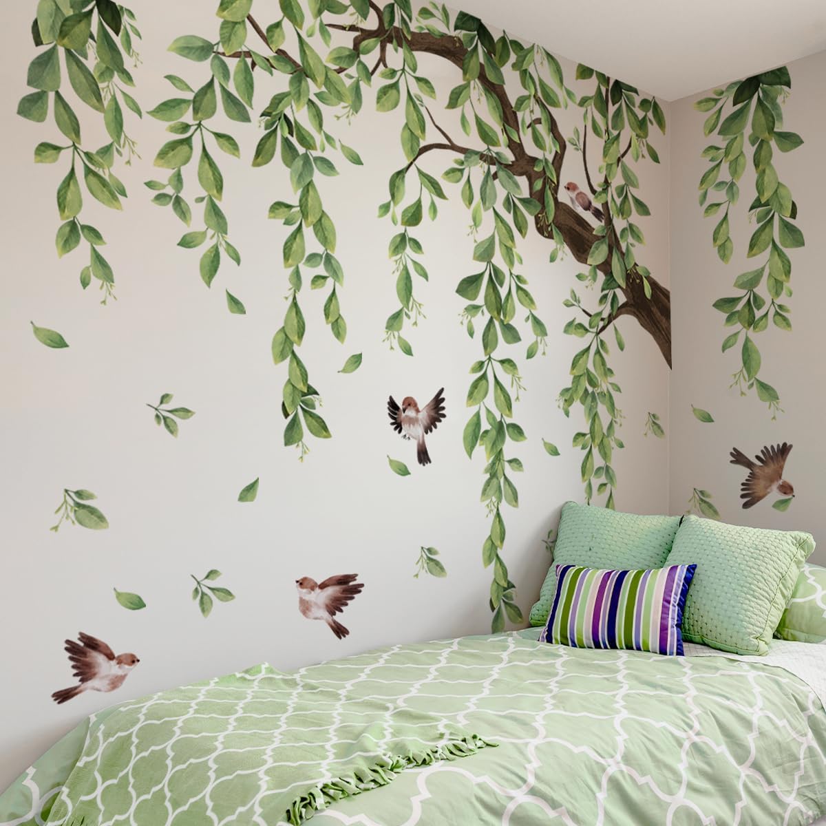 Large Tree Wall Decal – Green Vine Leaf Wall Sticker for Living Room